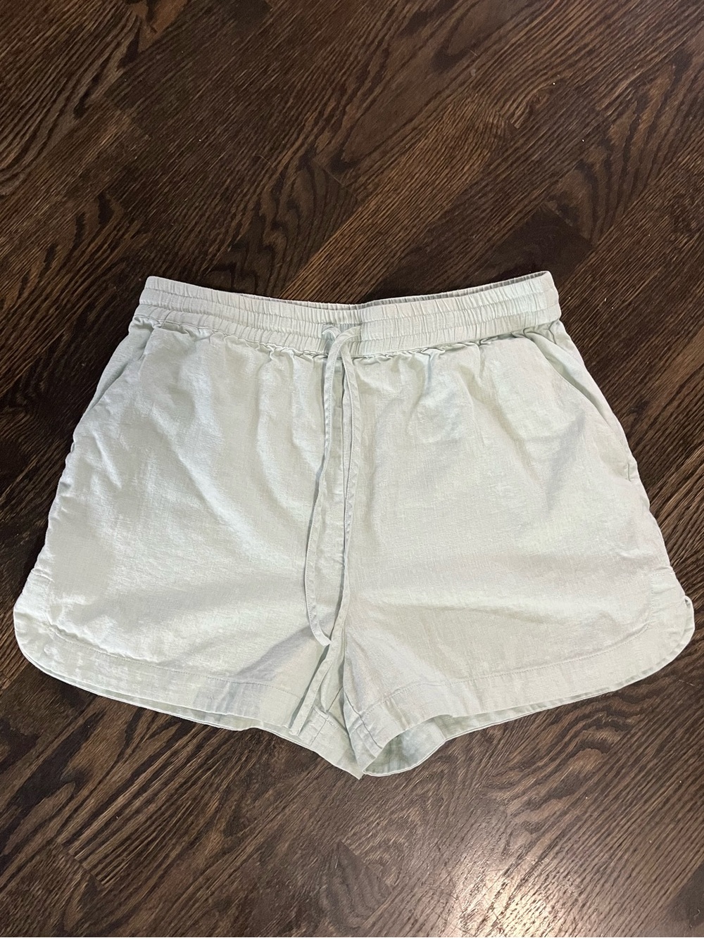 Frank & Oak Pale Mint Elastic-Waist Drawstring Linen Blend Shorts Pockets Size S